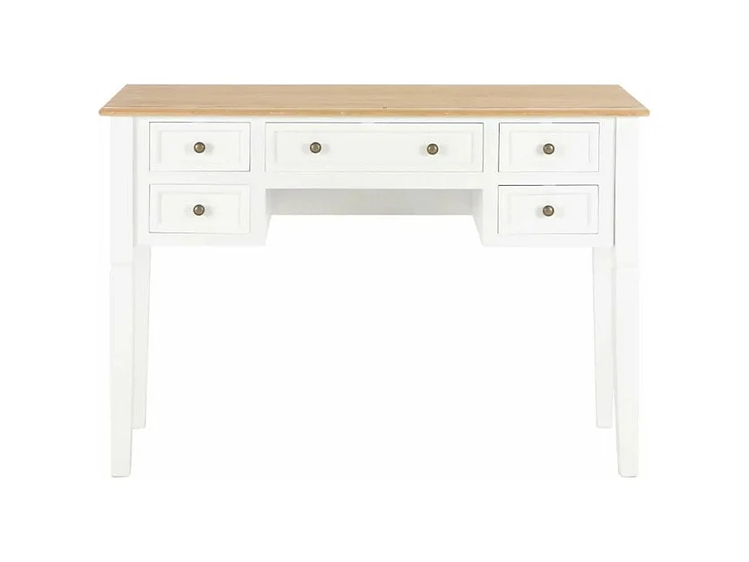 Bureau 5 tiroirs bois clair et pin massif blanc Dean