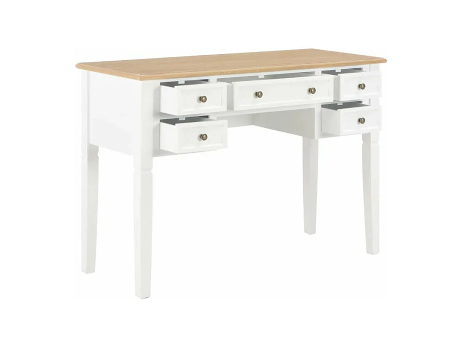 Bureau 5 tiroirs bois clair et pin massif blanc Dean