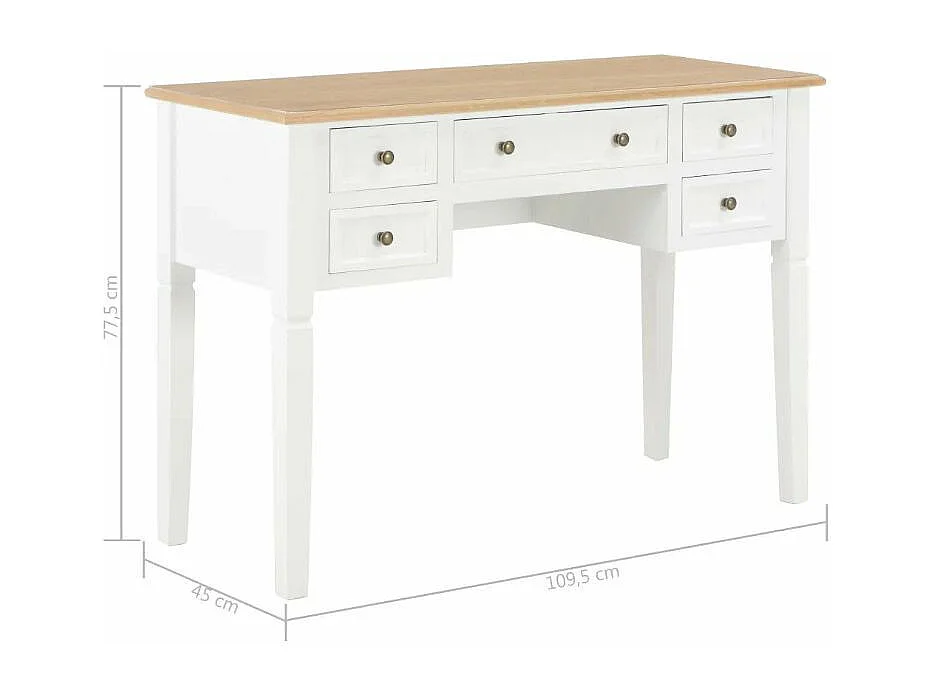 Bureau 5 tiroirs bois clair et pin massif blanc Dean
