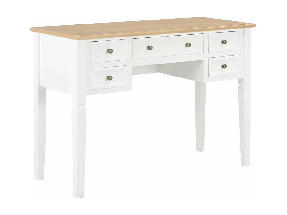 Bureau 5 tiroirs bois clair et pin massif blanc Dean