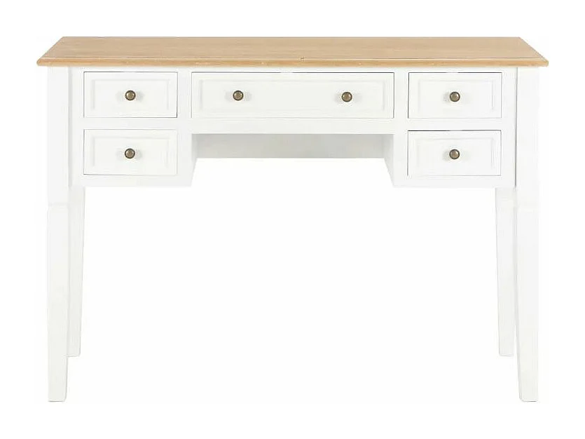 Bureau 5 tiroirs bois clair et pin massif blanc Dean