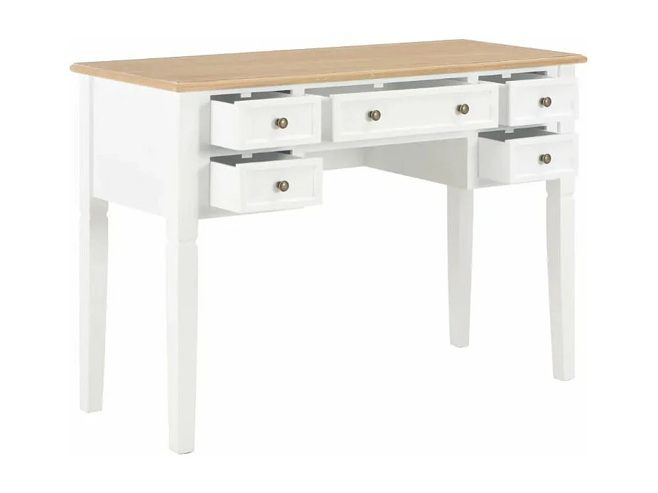 Bureau 5 tiroirs bois clair et pin massif blanc Dean