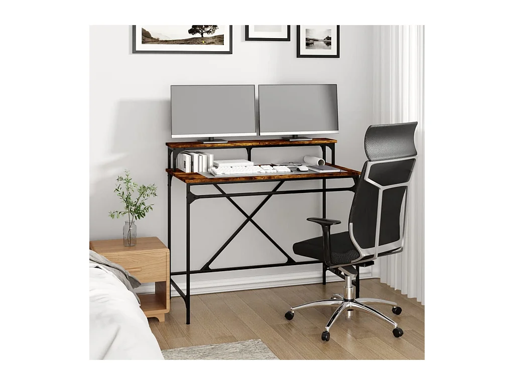 Bureau chêne fumé 100x50x90 bois d'ingénierie et fer