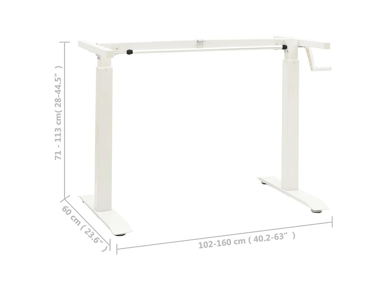 Cadre de bureau en hauteur réglable avec manivelle manuel Blanc