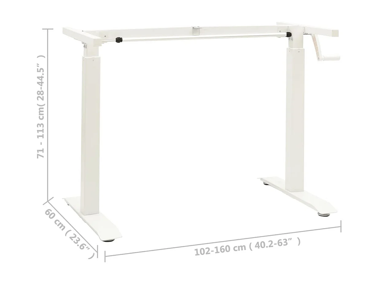 Cadre de bureau en hauteur réglable avec manivelle manuel Blanc