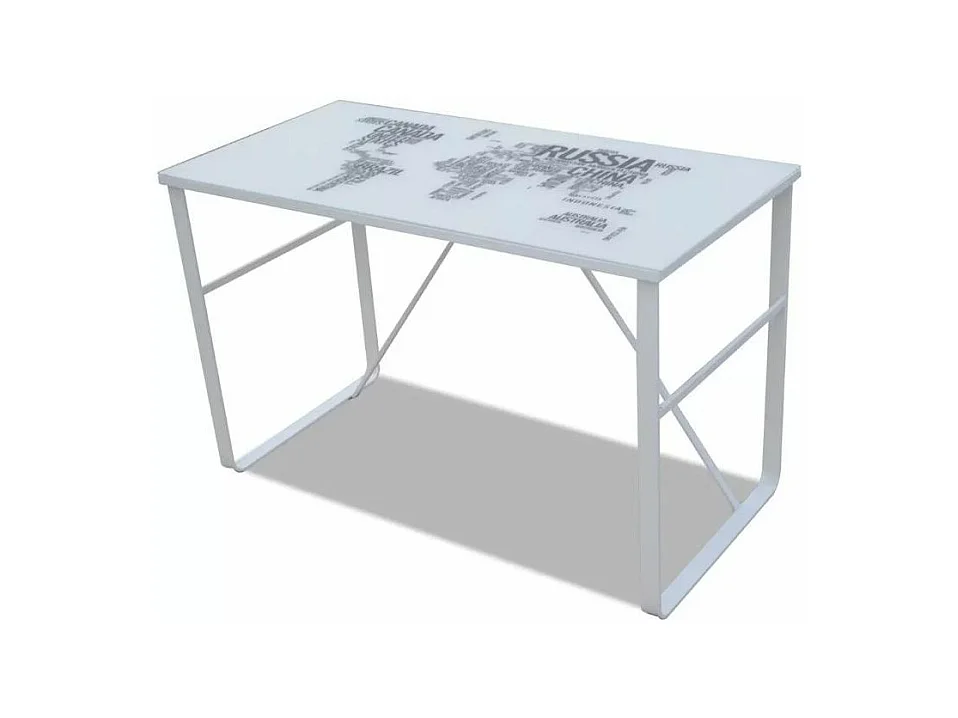 Bureau verre trempé à motif et métal blanc Holy