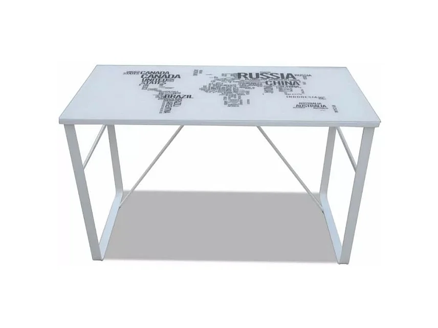 Bureau verre trempé à motif et métal blanc Holy