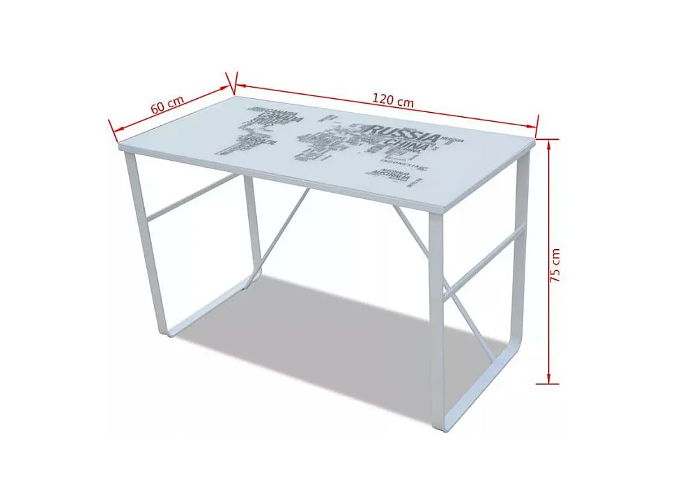 Bureau verre trempé à motif et métal blanc Holy