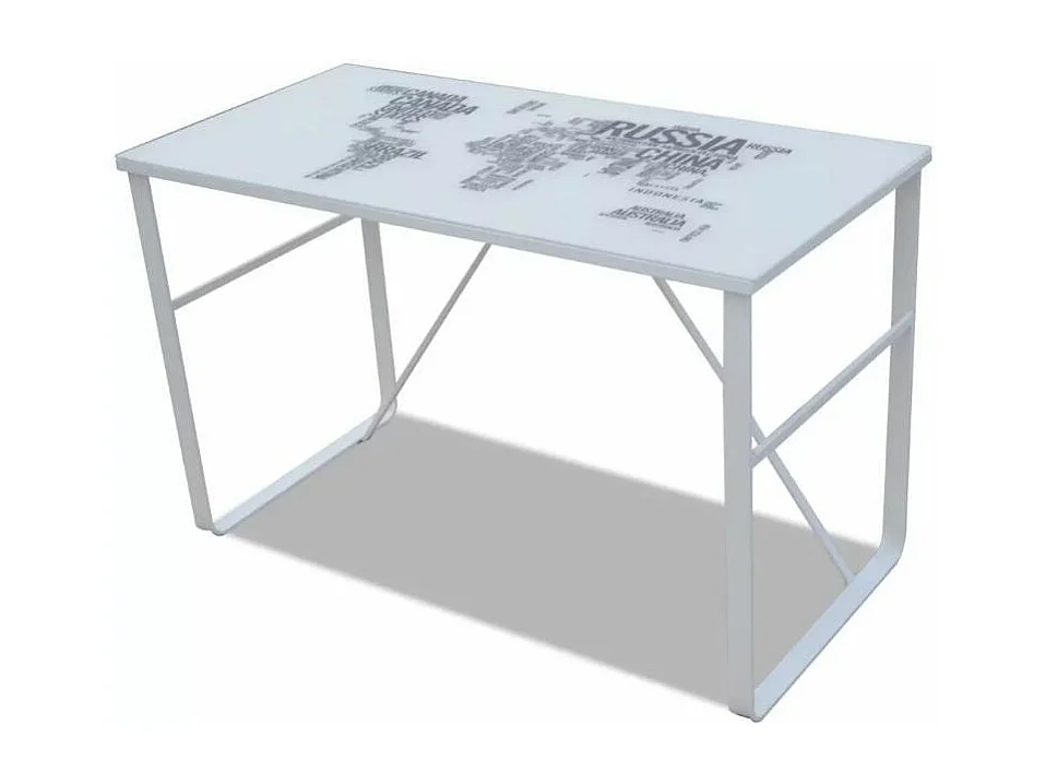 Bureau verre trempé à motif et métal blanc Holy