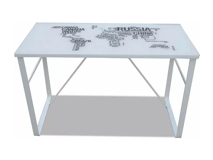 Bureau verre trempé à motif et métal blanc Holy