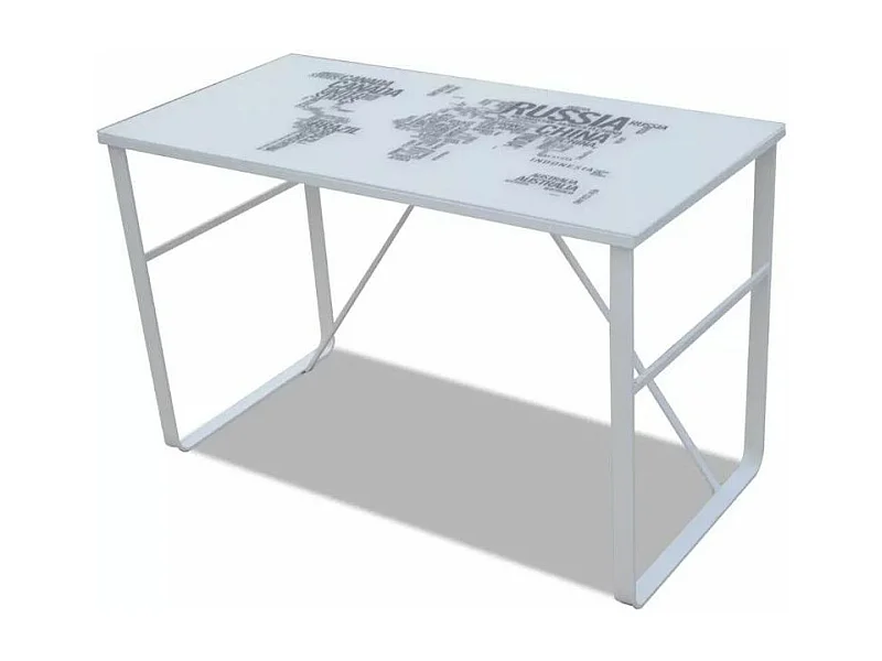 Bureau verre trempé à motif et métal blanc Holy