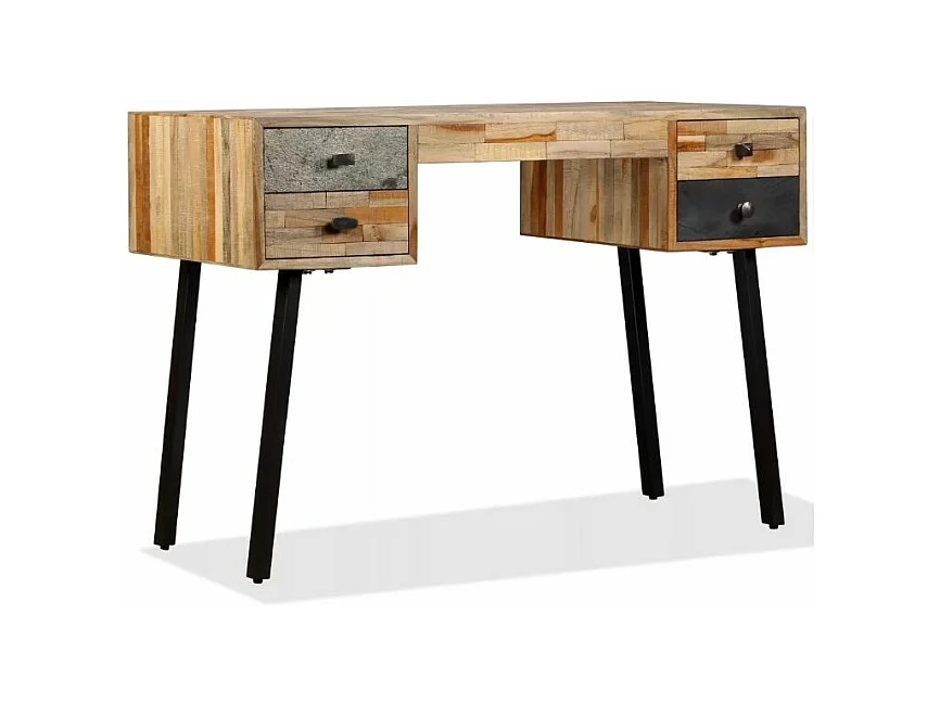 Bureau 4 tiroirs teck massif recyclé et pieds métal noir Voust