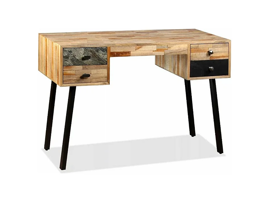 Bureau 4 tiroirs teck massif recyclé et pieds métal noir Voust