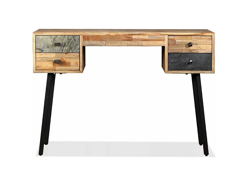 Bureau 4 tiroirs teck massif recyclé et pieds métal noir Voust