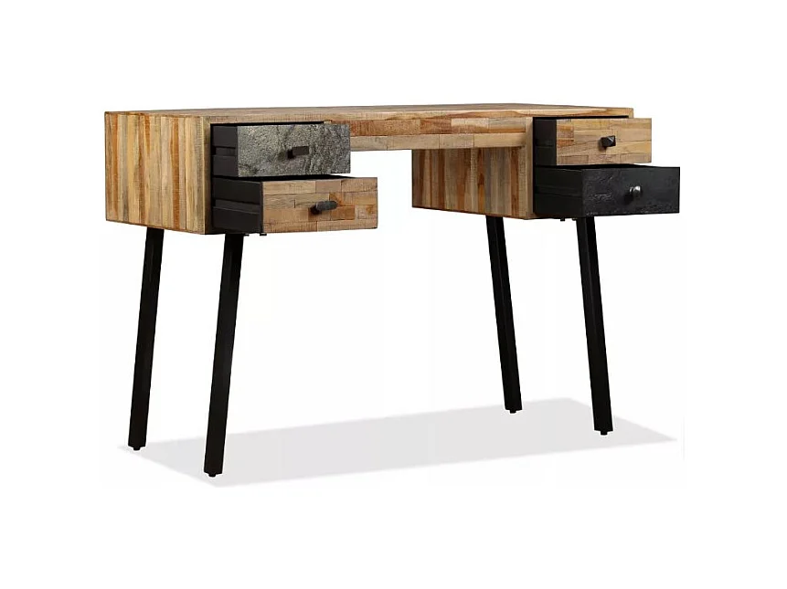 Bureau 4 tiroirs teck massif recyclé et pieds métal noir Voust