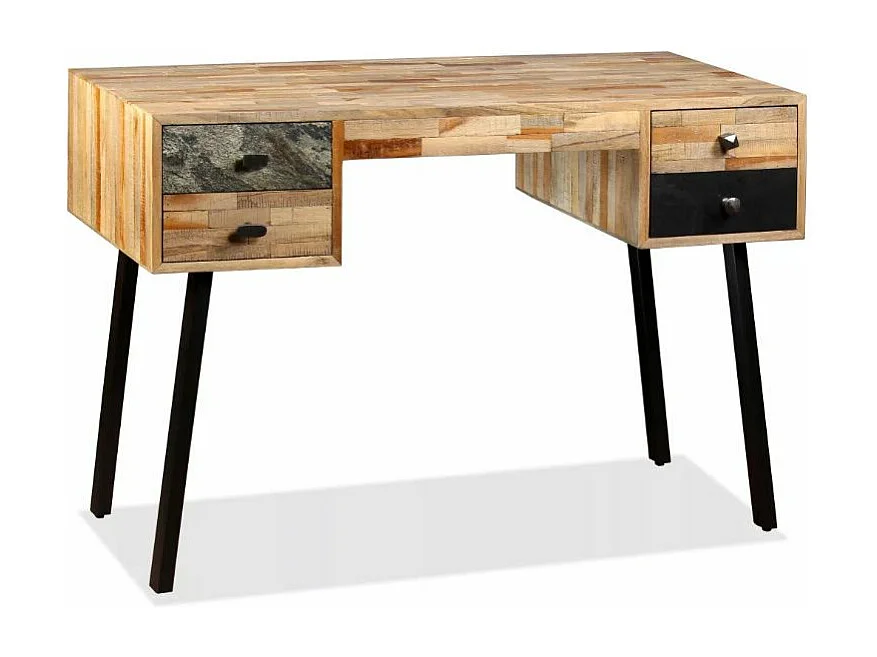 Bureau 4 tiroirs teck massif recyclé et pieds métal noir Voust