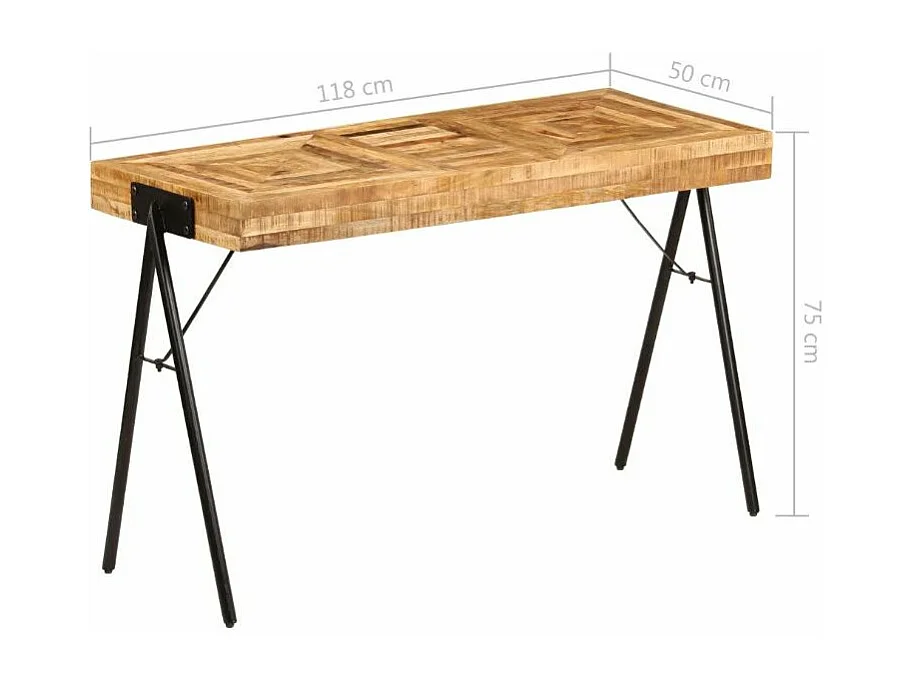 Bureau manguier massif clair et pieds métal noir Illico