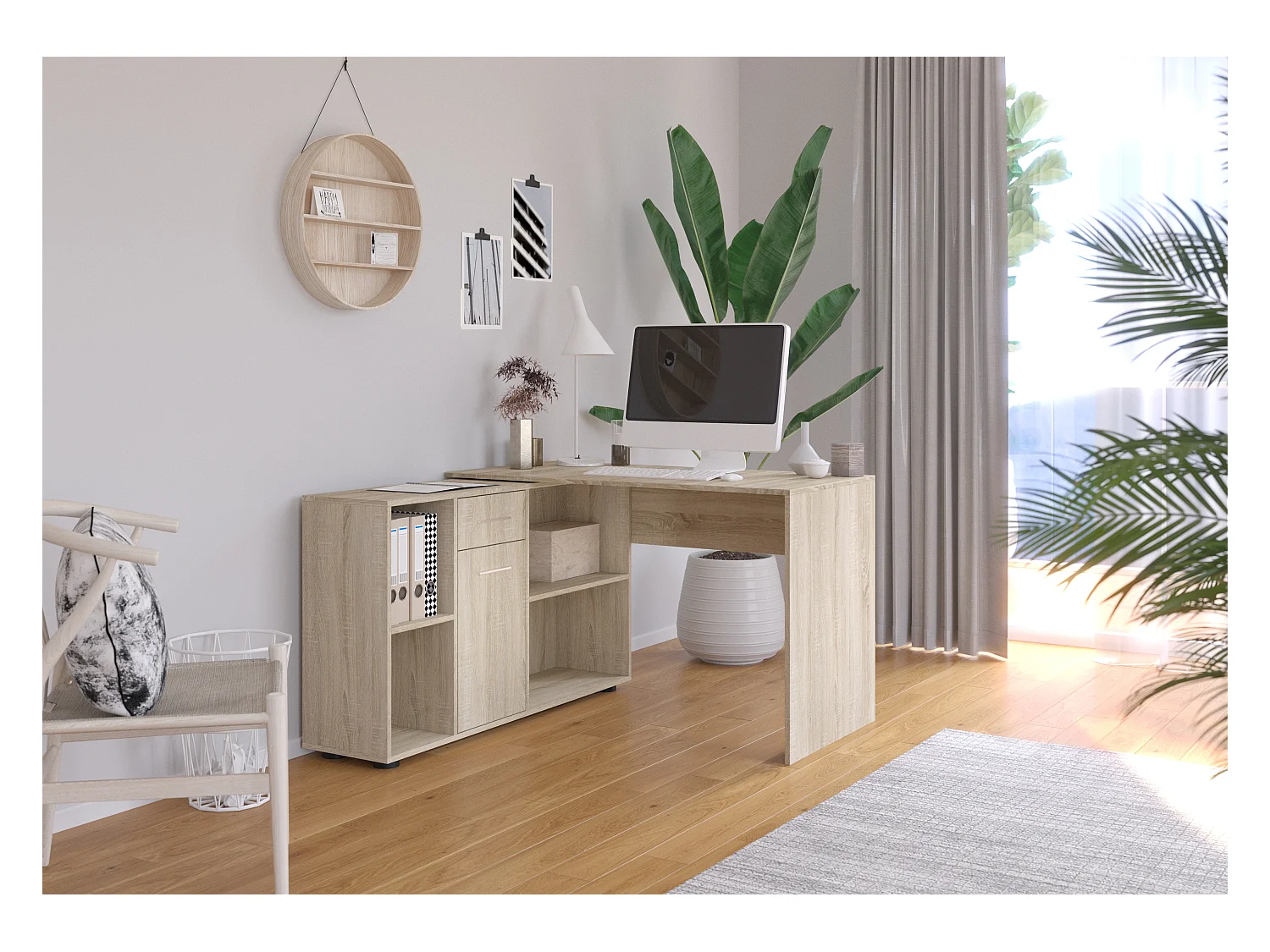 Bureau d'angle modulable bois Sonoma avec rangement Kalilo 120cm