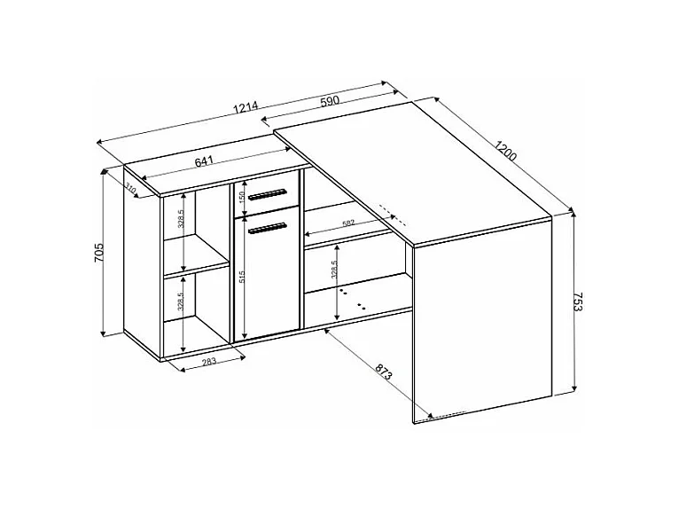 Bureau d'angle modulable bois Sonoma avec rangement Kalilo 120cm