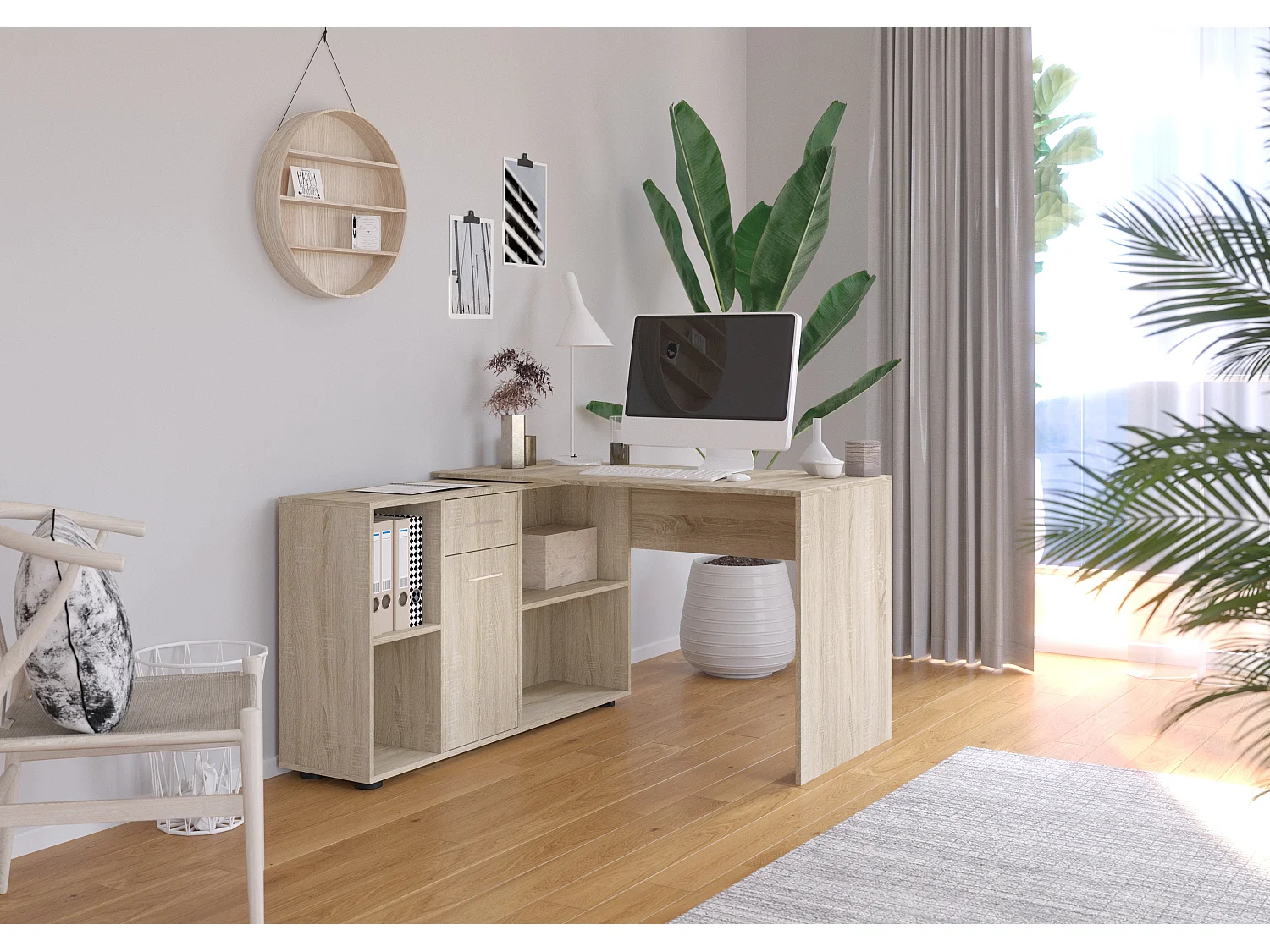 Bureau d'angle modulable bois Sonoma avec rangement Kalilo 120cm