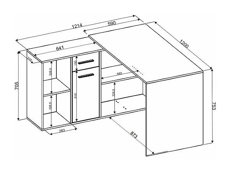 Bureau d'angle modulable bois Sonoma avec rangement Kalilo 120cm