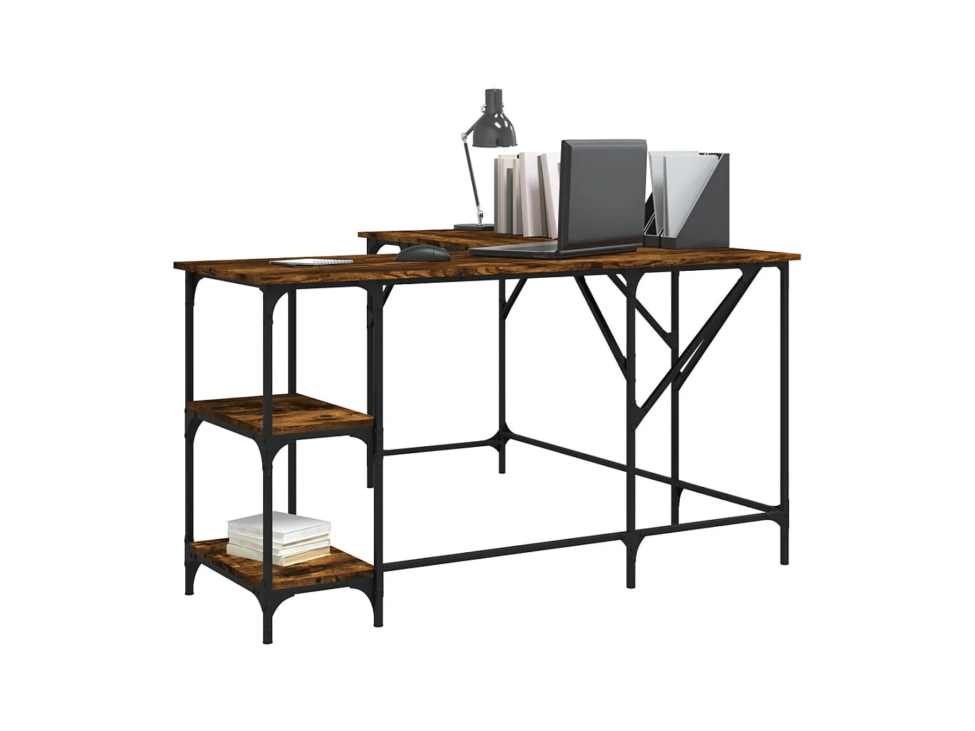 Bureau chêne fumé 139x139x75 bois d'ingénierie