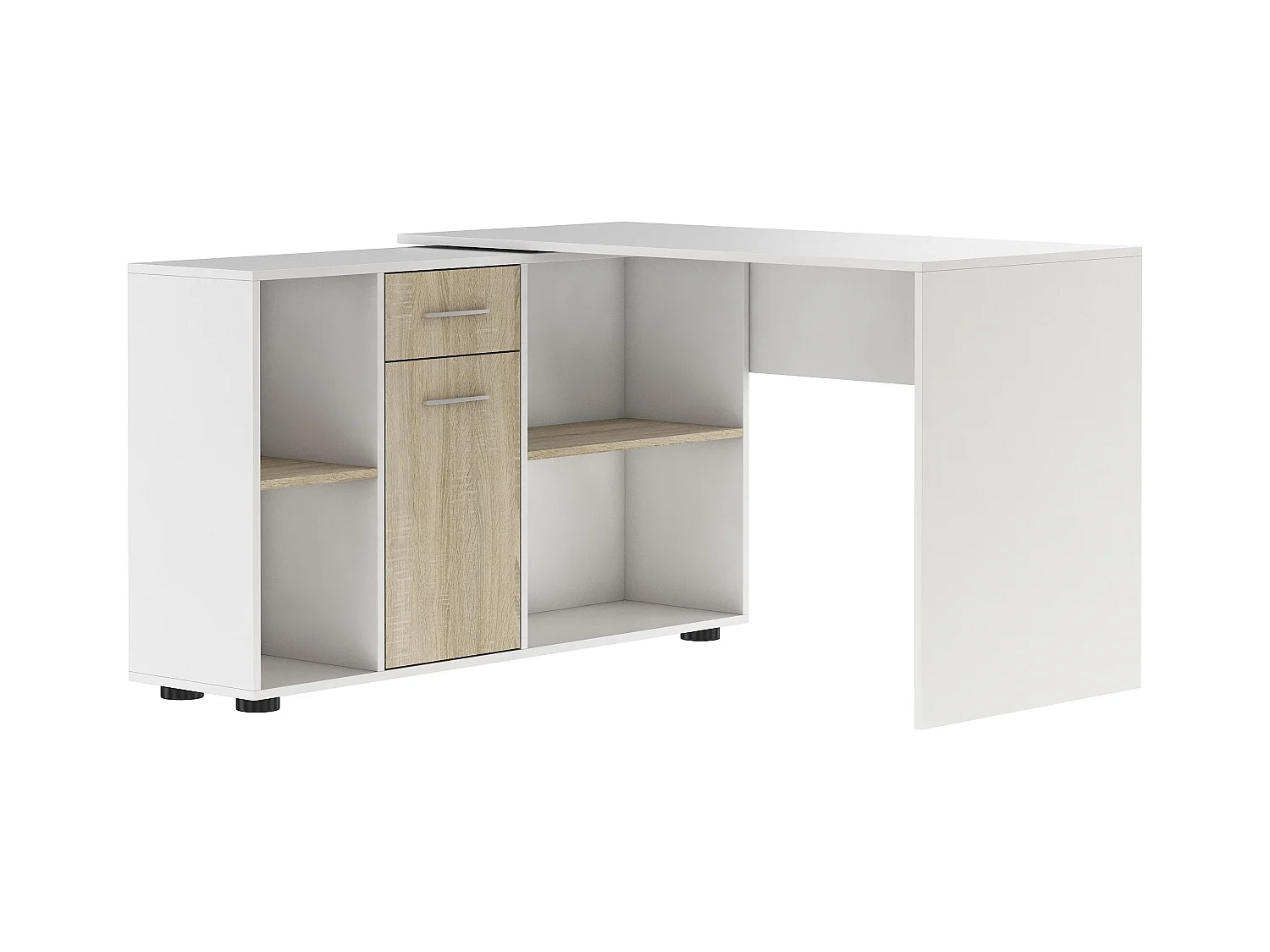 Bureau d'angle modulable blanc et naturel avec rangement Kalilo 120cm