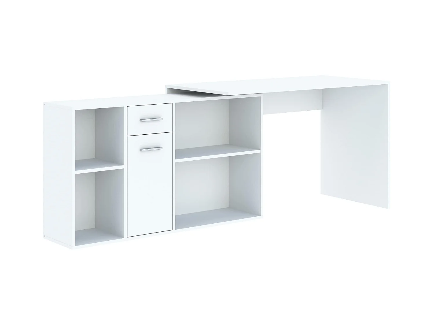Bureau d'angle modulable blanc et naturel avec rangement Kalilo 120cm
