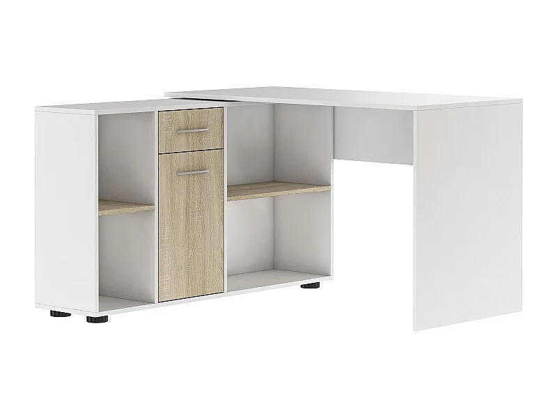 Bureau d'angle modulable blanc et naturel avec rangement Kalilo 120cm