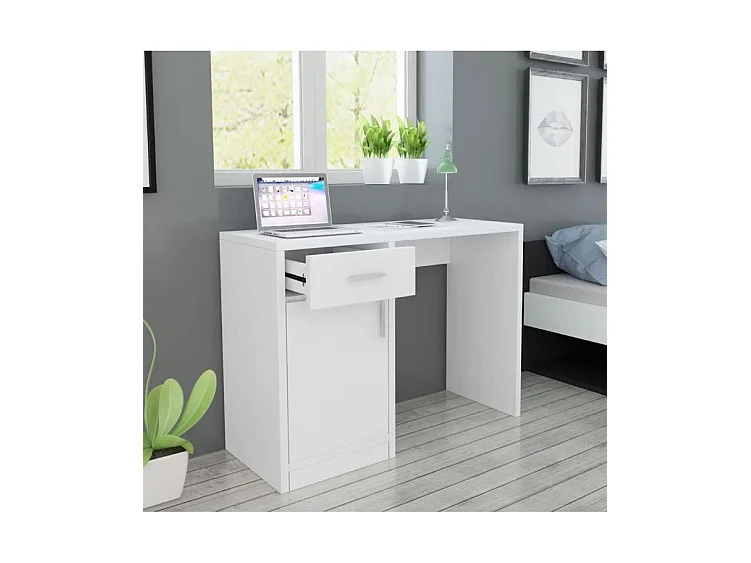 Bureau 1 tiroir 1 placard bois blanc Vanirel