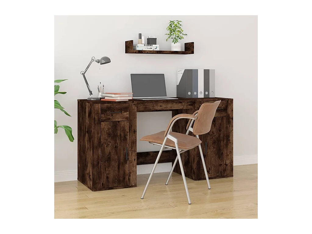 Bureau avec armoire chêne fumé bois d'ingénierie