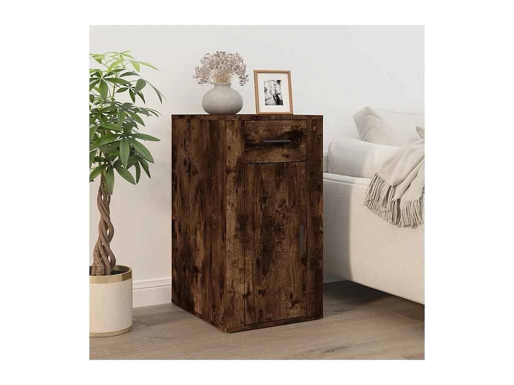 Bureau avec armoire chêne fumé bois d'ingénierie