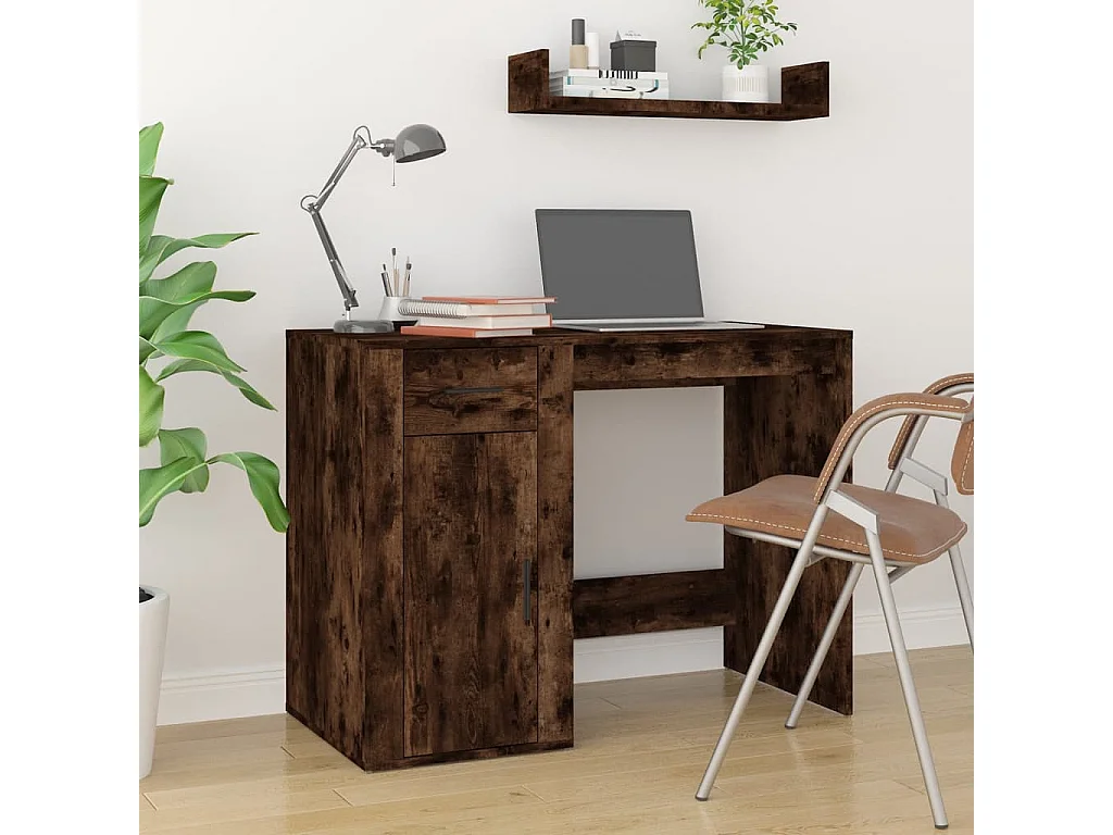 Bureau avec armoire chêne fumé bois d'ingénierie