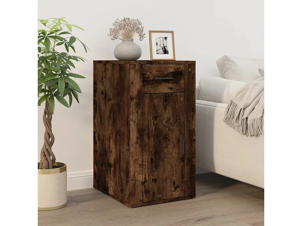 Bureau avec armoire chêne fumé bois d'ingénierie