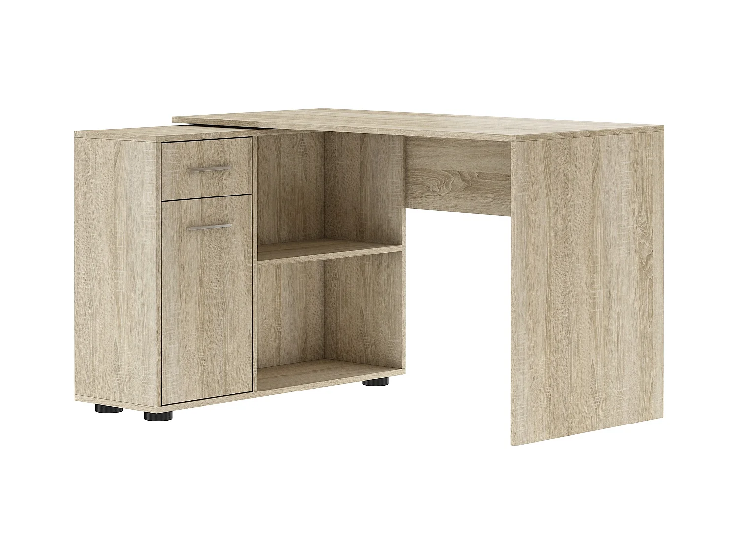 Bureau d'angle modulable bois clair avec rangement Paulo 120cm