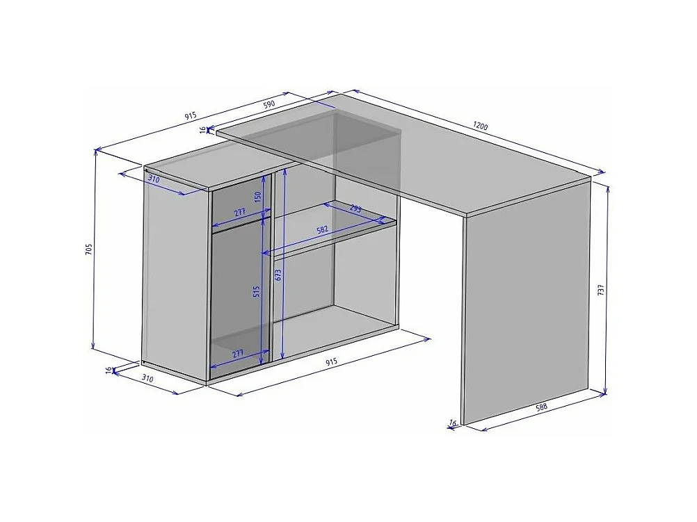 Bureau d'angle modulable bois clair avec rangement Paulo 120cm