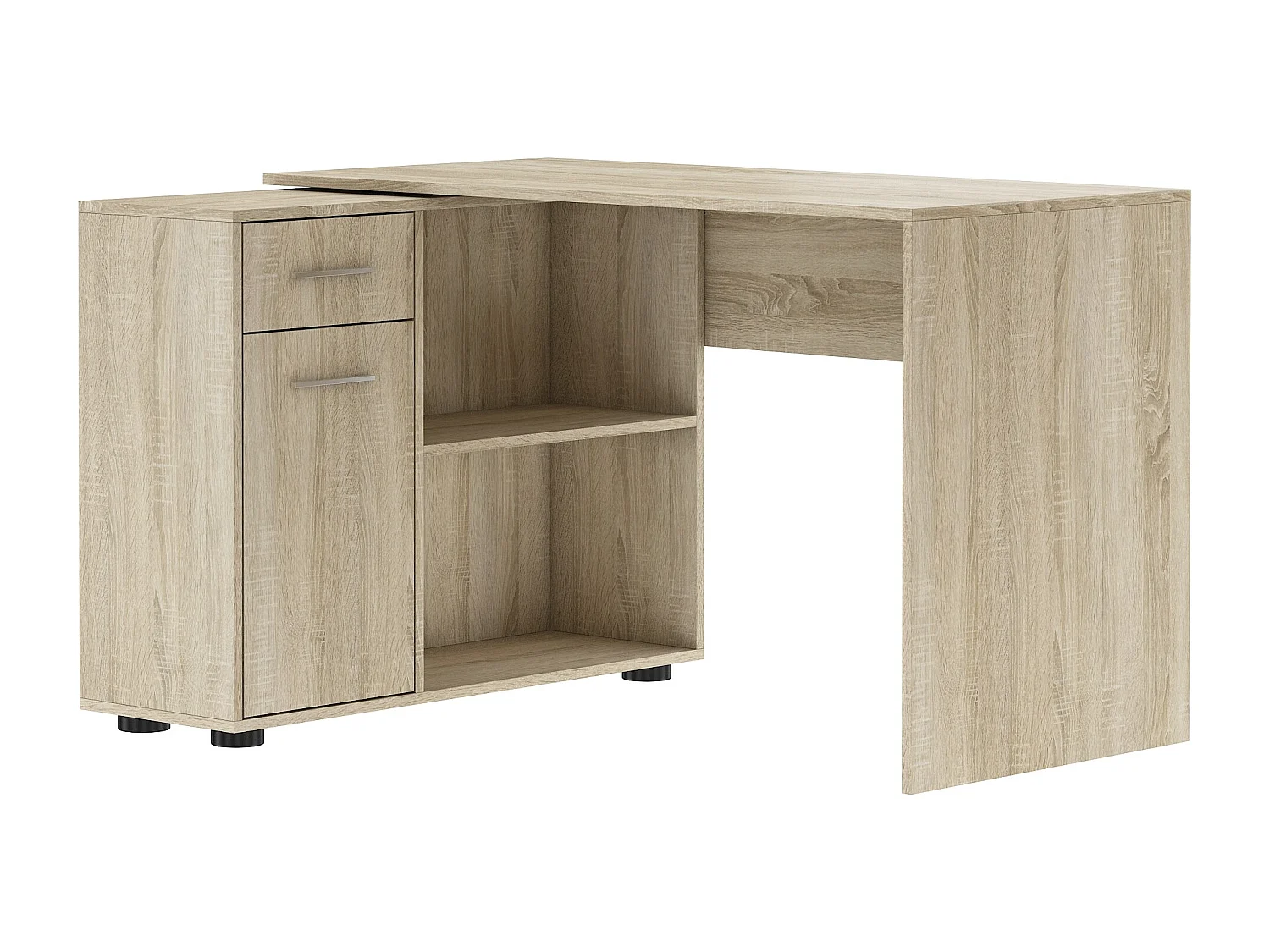 Bureau d'angle modulable bois clair avec rangement Paulo 120cm
