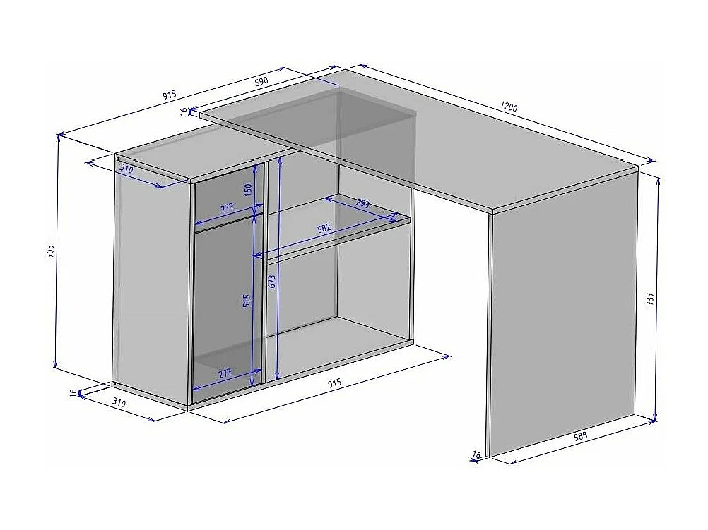 Bureau d'angle modulable bois clair avec rangement Paulo 120cm