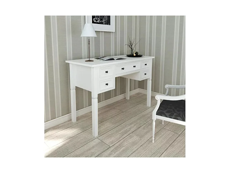 Bureau 5 tiroirs bois blanc Vanyarel