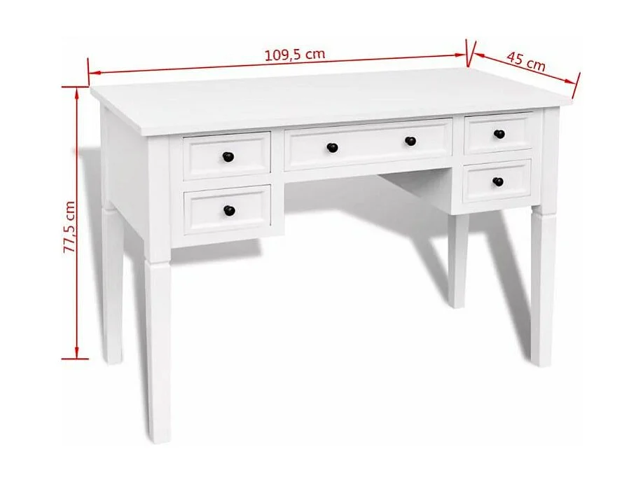 Bureau 5 tiroirs bois blanc Vanyarel