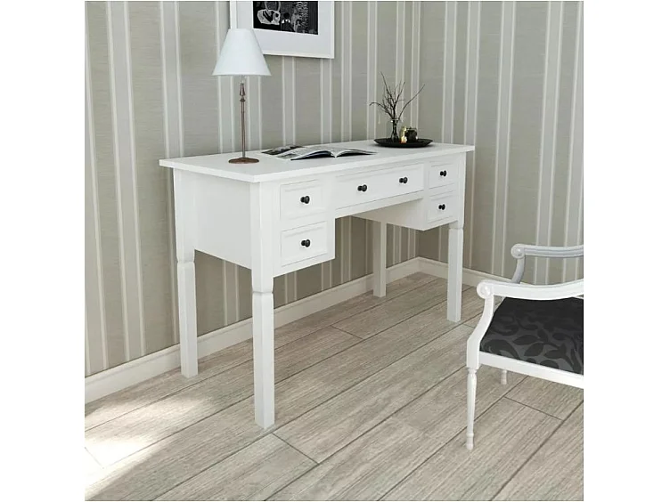Bureau 5 tiroirs bois blanc Vanyarel