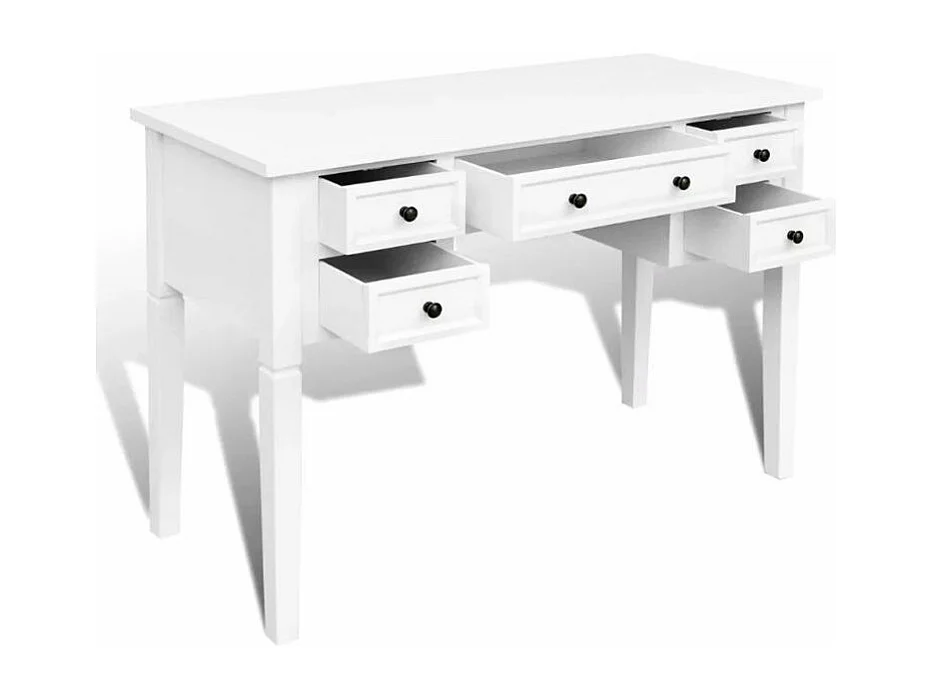 Bureau 5 tiroirs bois blanc Vanyarel