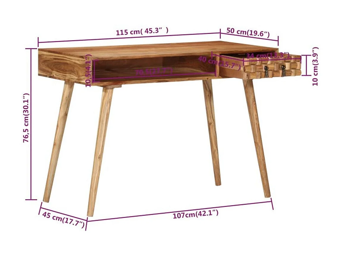 Bureau 115x50x76 Bois d'acacia massif