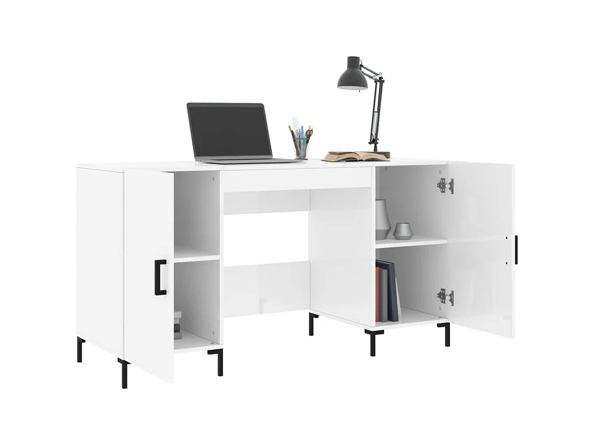Bureau Blanc brillant 140x50x75 Bois d'ingénierie