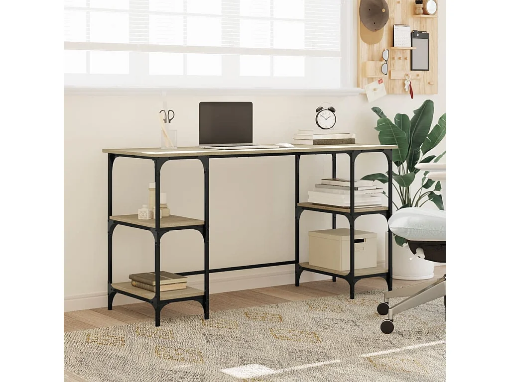 Bureau chêne sonoma 140x50x75 métal et bois d'ingénierie