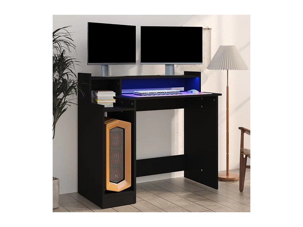 Bureau avec lumières LED noir 97x45x90 bois d'ingénierie