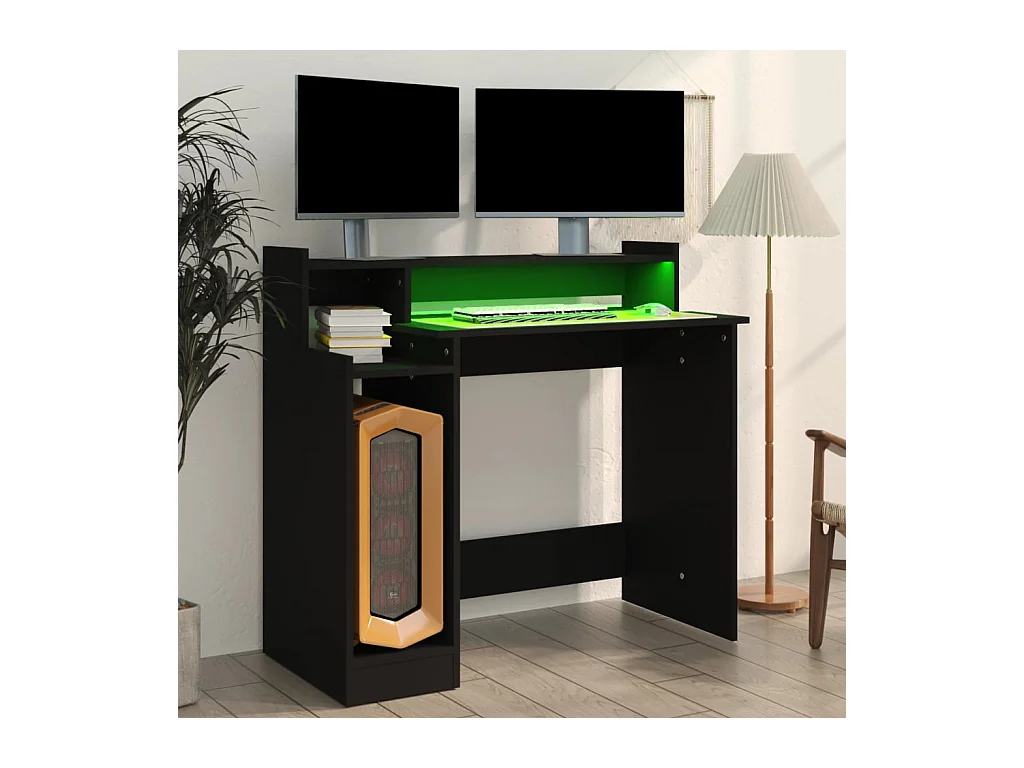Bureau avec lumières LED noir 97x45x90 bois d'ingénierie