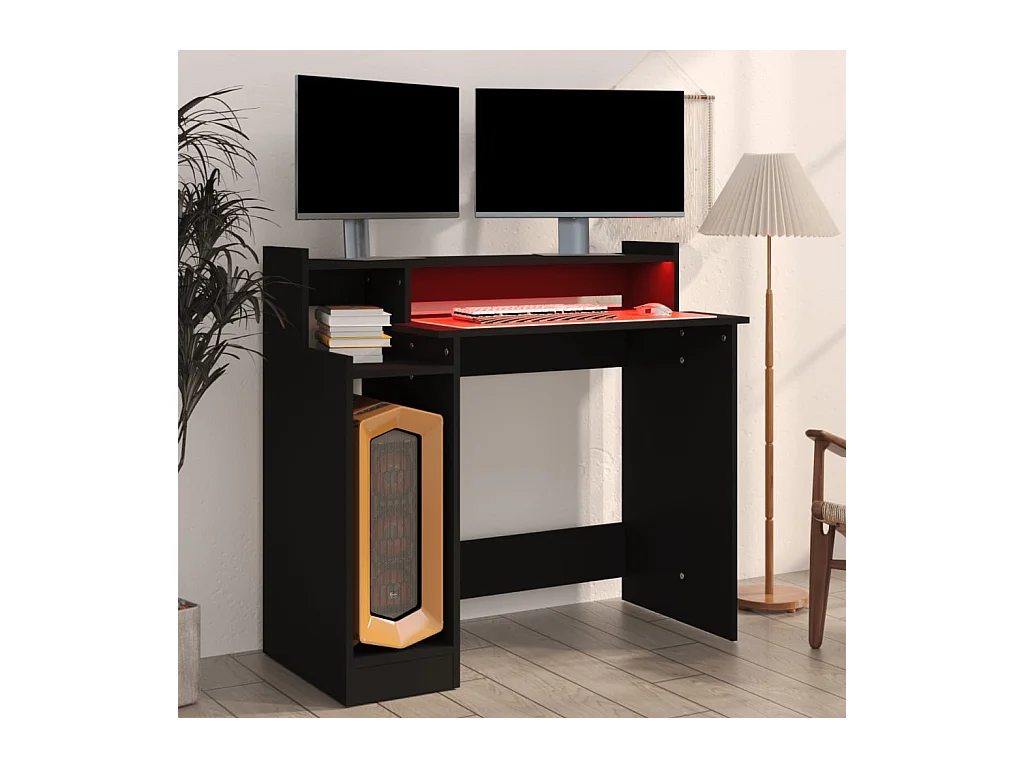 Bureau avec lumières LED noir 97x45x90 bois d'ingénierie
