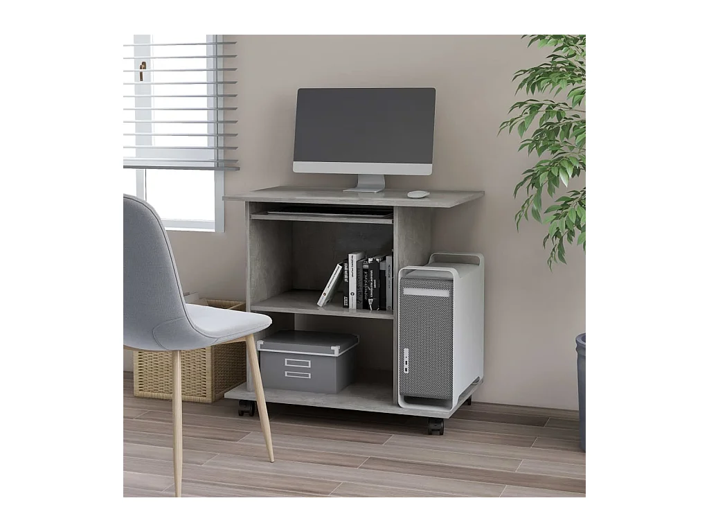 Bureau d'ordinateur Gris béton 80x50x75