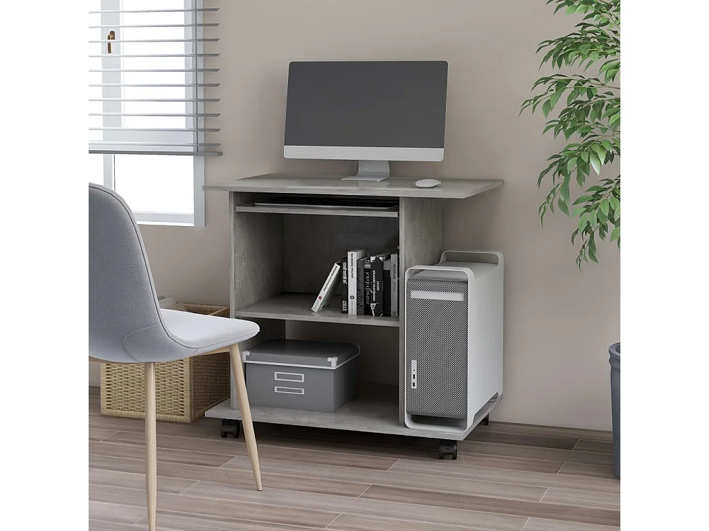 Bureau d'ordinateur Gris béton 80x50x75